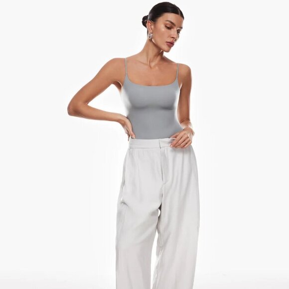 NWT Aura Skinny Strap Grey Thong Cami Bodysuit - Picture 1 of 12
